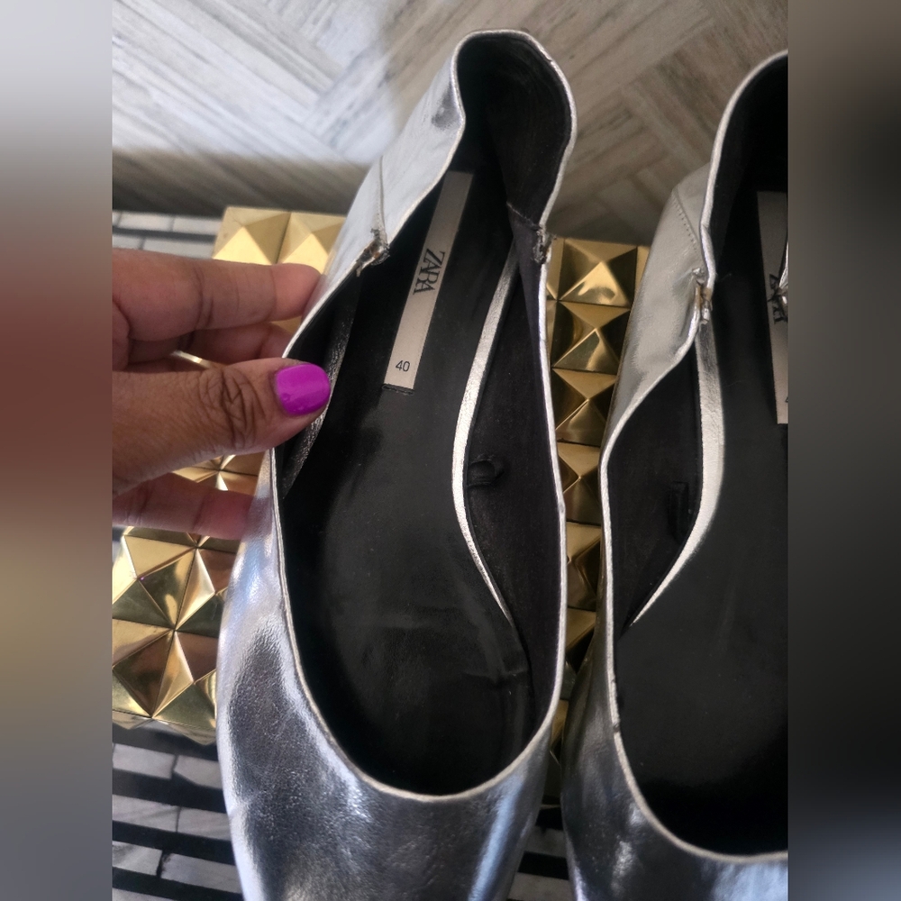 ZARA Silver Babouche-Style Flats – Fold-Down Heel (Size 40, Never Worn) - Picture 2 of 6